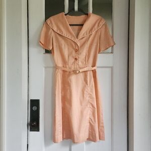 Vintage 1950's Orange and White Gingham House Dress
